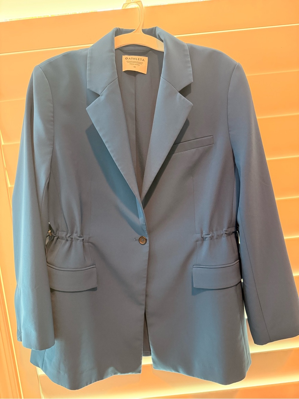 Athleta Blue Stretch Blazer Jacket Sz 10 Cinch Waist Travel EXCELLENT CONDITION - Picture 5 of 7